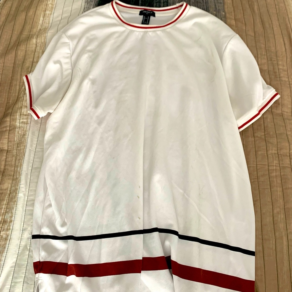 Forever 21 White Striped Short Sleeve Tee - XL